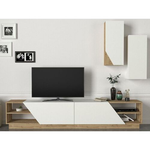 Vente-unique – TV-Möbel-Set mit Stauraum – Weiß & Holzfarben – zaltia – Naturfarben hell, Weiß