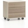 PLAN Rollcontainer, Büro-Sideboard LAYERS Wood, 3 Schubladen, 600 x 400 x 575 mm, Eiche natur / Eiche gebeizt