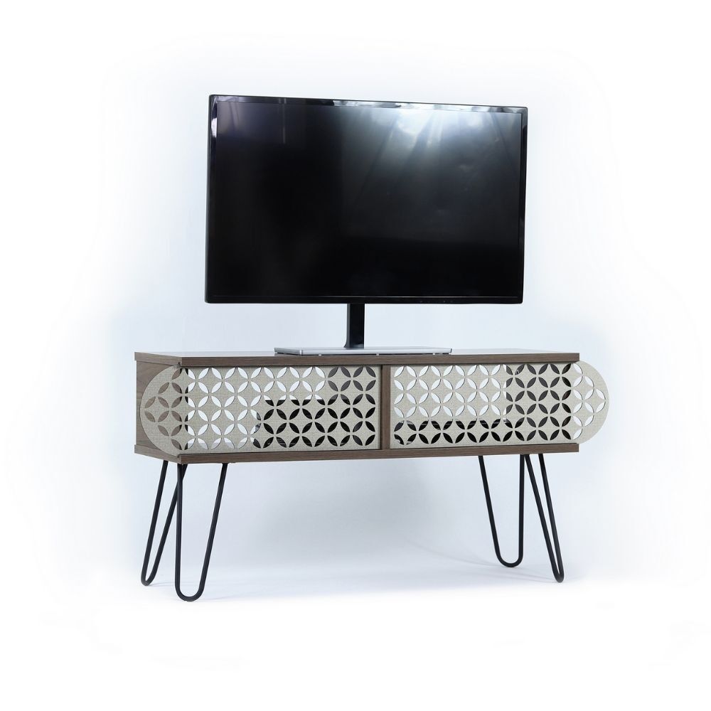 Toscohome TV-Ständer 106x48h aus nussbaumfarbenem Holz und Metallfüßen - Ilia