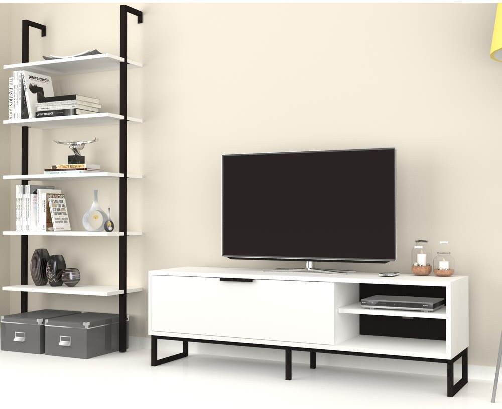 Toscohome Wandsystem 180h cm TV-Ständer und Bücherregal weiß - Way