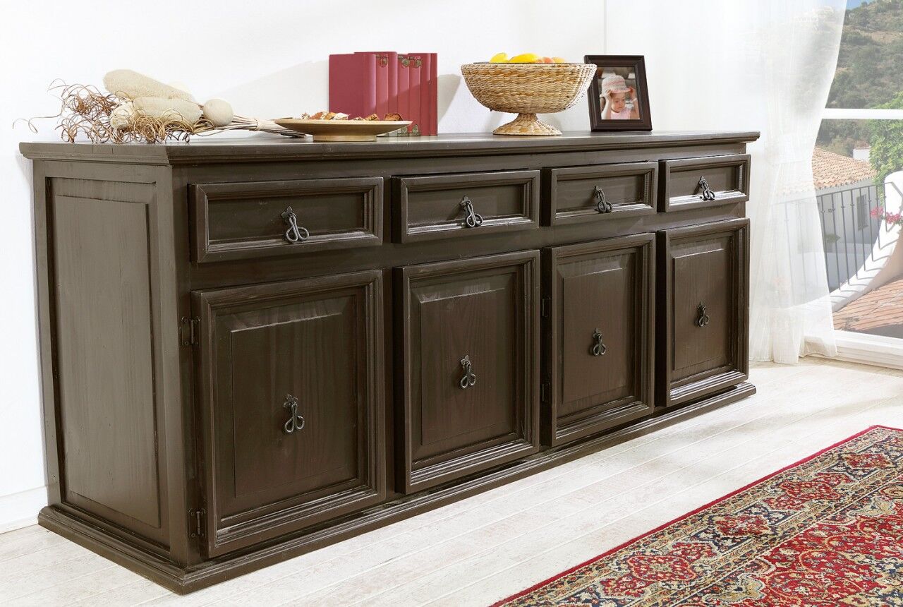 1a Direktimport Großes Sideboard Kommode MEXICO KOLONIAL, schwarz-braun kolonialfarben lackiert, Pinie Massivholz