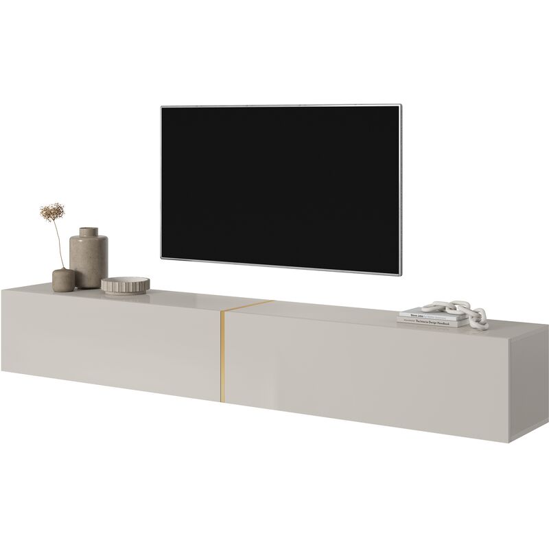 Selsey BISIRA - TV-Möbel 200 cm graubeige mit Goldeinsatz