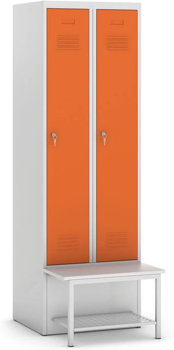 KOVOS Metallkleiderschrank mit sitzbank und regal, orangefarbene tür,