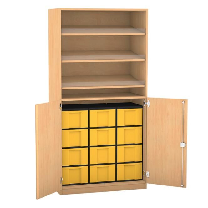 Flexeo-Systemmöbel Flexeo® Schrank mit Schrägablagen, 190 x 94,4 cm - mit 12 hohen Boxen