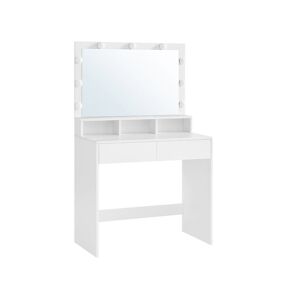 Rootz Living Rootz Toiletbord - Med spejl og glødepærer - Makeup Toiletbord - Oplyst spejlkommode - Kosmetisk vaskebord - Spånplade - Melaminbelægning - Hvid - 80