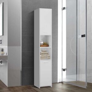 ECD-Germany ML Design badeværelse kabinet hvid, 30x190x30 cm, badeværelse skab, badeværelse skab med 6 rum og 2 døre, masser af opbevaringsplads, badeværelse