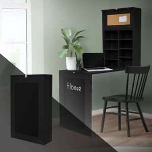 ECD-Germany ML-Design Væghængt foldbart bord; sort; lavet af MDF; væghængt bord med tavle; 8 rum og opslagstavle; foldbart skrivebord; vægmonteret