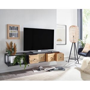 Rootz Living Rootz lowboard hængende mango massivt træ - metal 150x25x35 cm TV skab sort - Design TV stativ moderne - TV skab væg - TV kommode TV kommode til ophæn