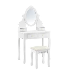 [en.casa]® toiletbord/sminkebord med spejl og stol - 141x75x40cm - hvid