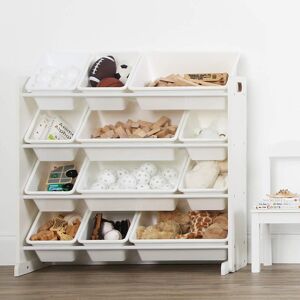 Humble Crew Children's Shelf, Toy Organiser Shelf with 12 Storage Boxes, White/White