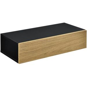 [en.casa]® Væghylde / Sengebord med skuffe - sort / træ udseende - 50x24x12cm