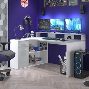 Forma Furniture Gamer Skrivebord Med Skuffe Og 1 Dør, B 160 X D 115 X H 92 Cm, Hvid Og Grå