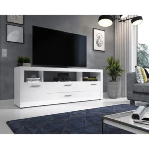 Forma Furniture Tv-Møbel Med 2 Døre, 2 Skuffer Og Åbne Rum Korpus. Hvid Kunstfiner Front: Hvid Højglans