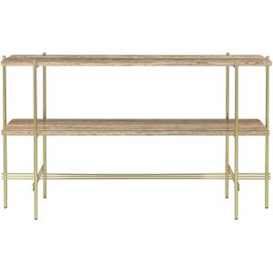 GUBI TS Console 2 Racks 120x30x72 cm - Brass Base/Warm Taupe Travertine