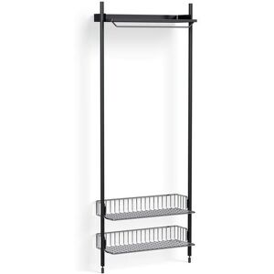 HAY Pier System 1011 1 Column 82x209 cm - PS Black Steel/Black Anodised Profiles/Chromed Wire Shelf