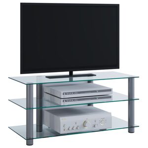 Netasa TV-Møbel med 3 glashylder, sølvfarvet, klarglas.