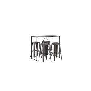 Brea barmøbelsæt barbord sort og 4 Tempe barstole mørkegrå.