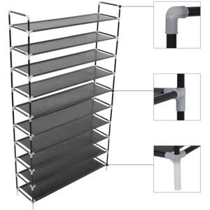 vidaXL skostativ med 10 hylder metal og uvævet stof sort
