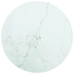 vidaXL bordplade Ø50x0,8 cm hærdet glas marmortekstur hvid