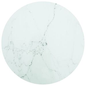 vidaXL bordplade Ø70x0,8 cm hærdet glas med marmortekstur hvid