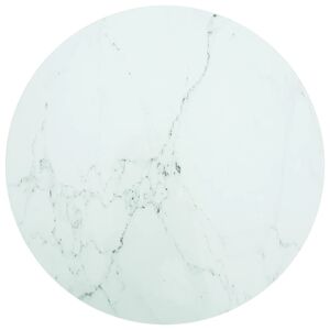 vidaXL bordplade Ø90x1 cm hærdet glas marmortekstur hvid