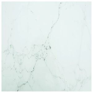 vidaXL bordplade 80x80 cm 6 mm hærdet glas med marmortekstur hvid