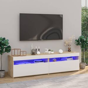 vidaXL tv-borde 2 stk. med LED-lys 75x35x40 cm hvid og sonoma-eg