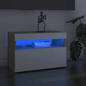 vidaXL tv-bord med LED-lys 60x35x40 cm hvid og sonoma-eg