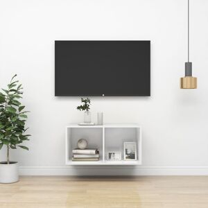 vidaXL væghængt tv-bord 37x37x72 cm konstrueret træ hvid højglans