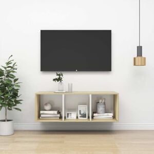 vidaXL væghængt tv-skab 37x37x107cm spånplade sonoma-eg og hvid