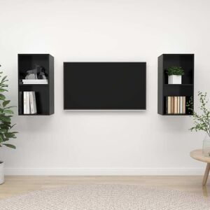 vidaXL vægmonterede tv-skabe 2 stk. konstrueret træ sort højglans