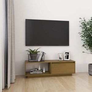 vidaXL tv-skab 110x30x33,5  cm massivt fyrretræ gyldenbrun