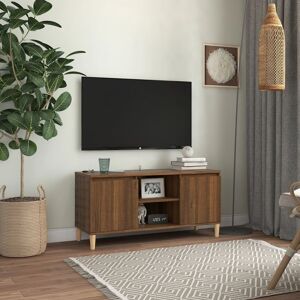 vidaXL tv-bord med massive træben 103,5x35x50 cm brun egetræsfarve