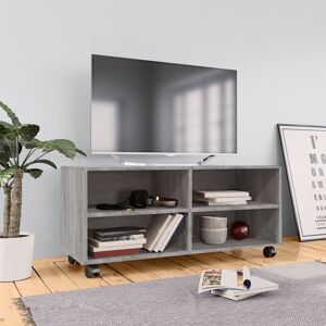 vidaXL tv-bord med hjul 90x35x35 cm konstrueret træ grå sonoma-eg