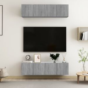 vidaXL tv-skabe til væg 4 stk. 60x30x30 cm konstrueret træ grå sonoma