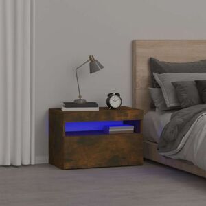 vidaXL sengebord med LED-lys 60x35x40 cm røget egetræsfarve
