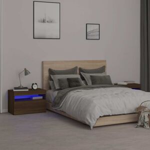 vidaXL sengeborde 2 stk. med LED-lys 60x35x40 cm brun egetræsfarve
