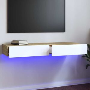 vidaXL tv-bord med LED-lys 120x35x15,5 cm hvid og sonoma-eg