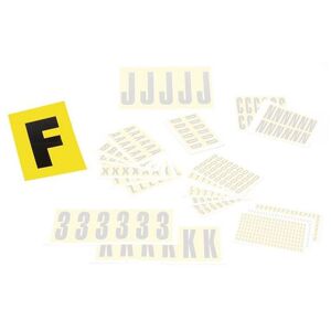 Selvklæbende bogstaver og tal, ark med ens tegn , gul / sort, HxB 230x