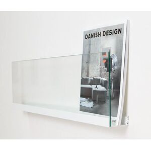 Magasinholder Linus væg, hvid aluprofil og glas, B 710 mm