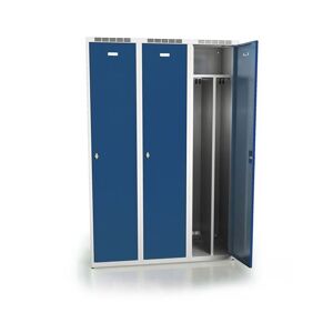 Omklædningsskab Hove, B 400 mm, 3x1 døre, gråt kabinet blå dør