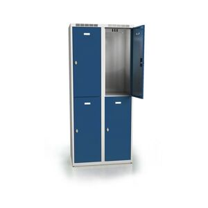 Omklædningsskab Hove, B 400 mm, 2x2 døre, gråt kabinet blå dør