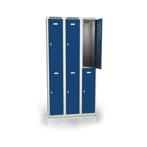 Omklædningsskab Hove, B 300 mm, 3x2 døre, gråt kabinet blå dør