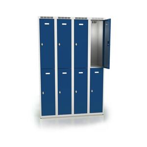 Omklædningsskab Hove, B 300 mm, 4x2 døre, gråt kabinet blå dør