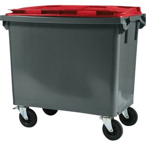 Affaldscontainer PWS 660 liter, med låg, grå/rød
