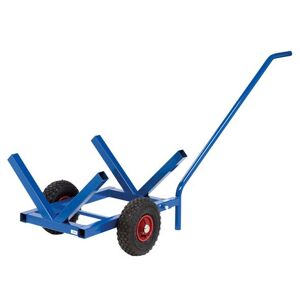 Lille langgodsvogn med trækstang og 2 luftgummihjul, blålakerede stålr