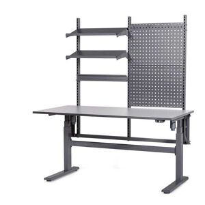 Komplet Arbejdsbord Loke, hæve sænkbar, grå HPL-laminat, B1600xD800, 2