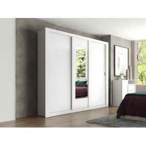 Unique Armario con espejo ROXANE - 3 puertas correderas – Ancho 220 cm - Blanco