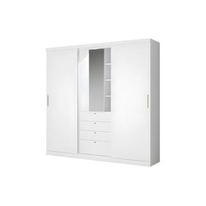 Unique Armario BODIL - puertas correderas - Espejo y cajones - Largo 240cm - Blanco