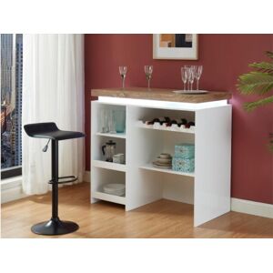 Unique Mueble de bar HALO II - MDF lacado blanco - LEDs - Blanco y roble